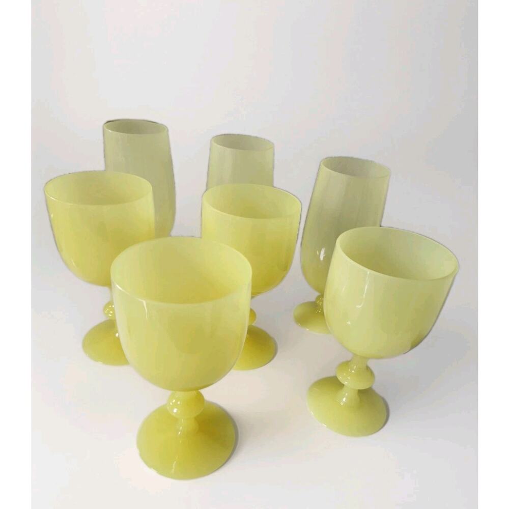Portieux Vallerysthal Lot of 7 Canary Yellow Opaline Uranium Glasses 30's Read